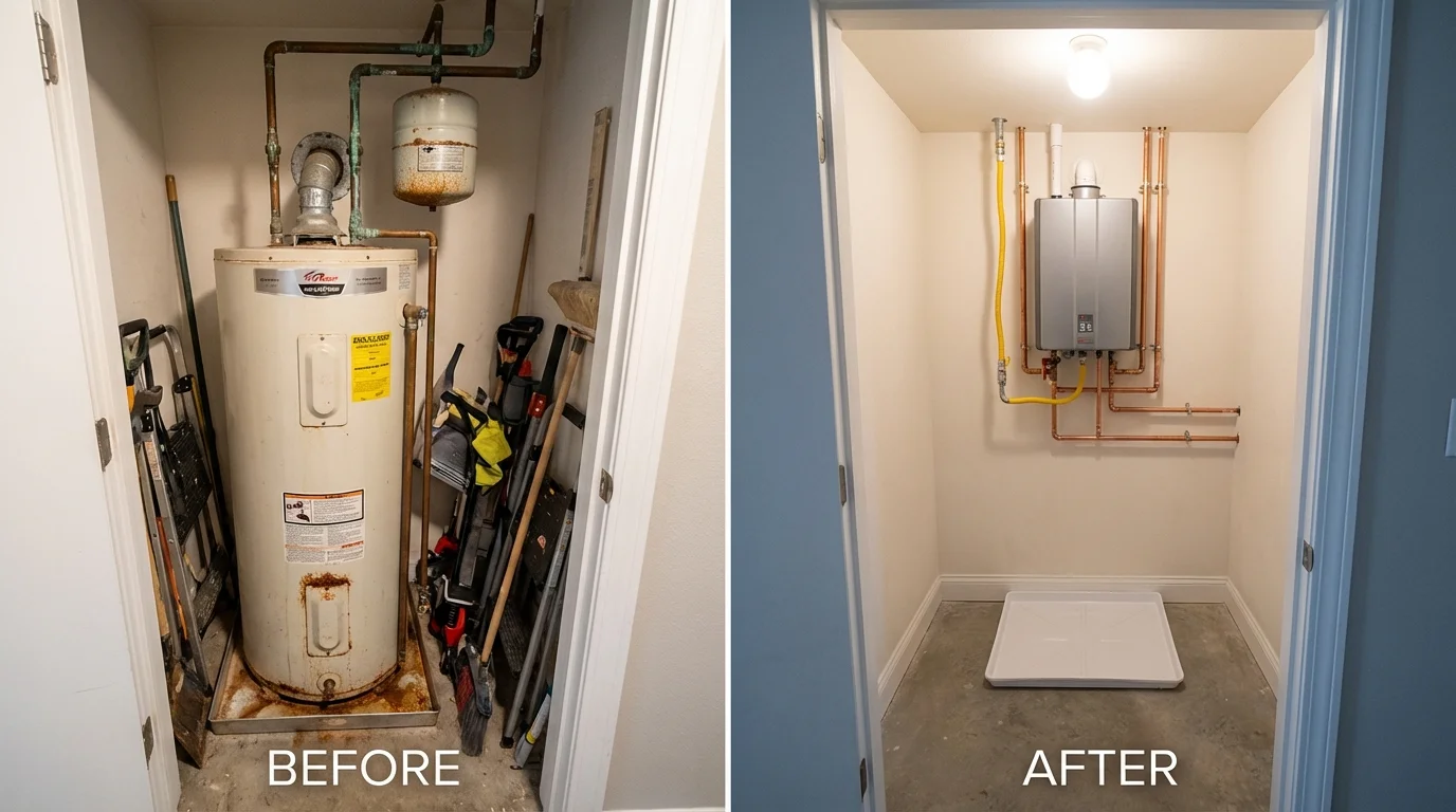 Tank water heater versus wall-mounted tankless unit comparison for Mansfield, MO homeowners