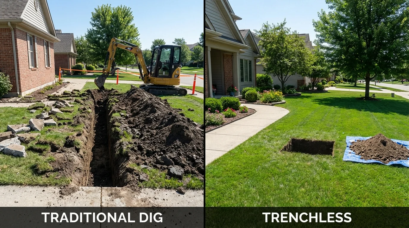 Trenchless sewer repair with minimal yard damage versus traditional excavation in Mansfield, MO